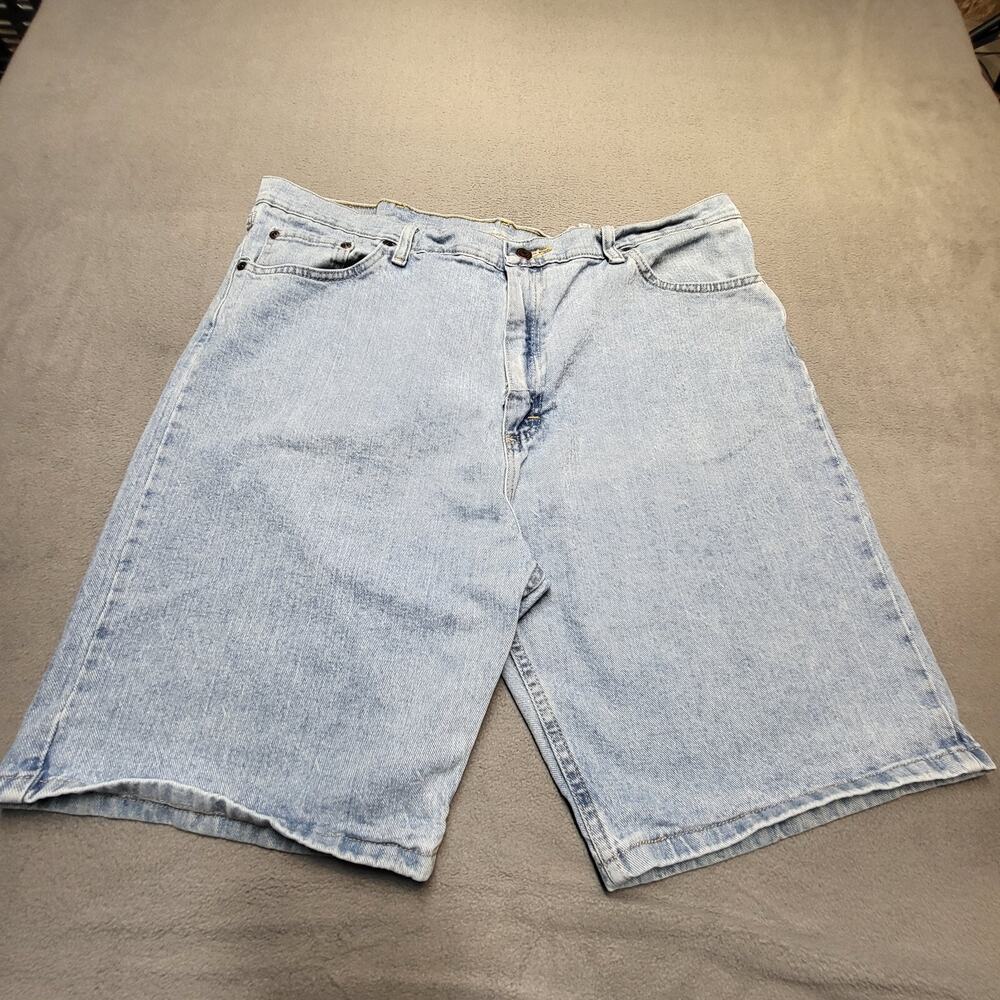 Wrangler Jean Shorts Mens 40 Blue Relaxed Fit Jorts Distressed Denim